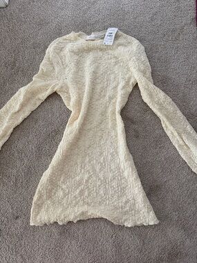 Textured Cream Long Sleeve Mini Dress/ Top